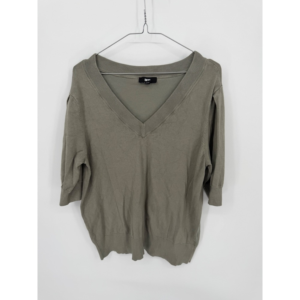 DKNY Womens Sweater V-Neck Elbow Sleeve Sage Green XL